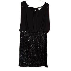 Calvin Klein Black Chiffon Sleeveless Blouson Top Sequin Evening Dress SZ 16